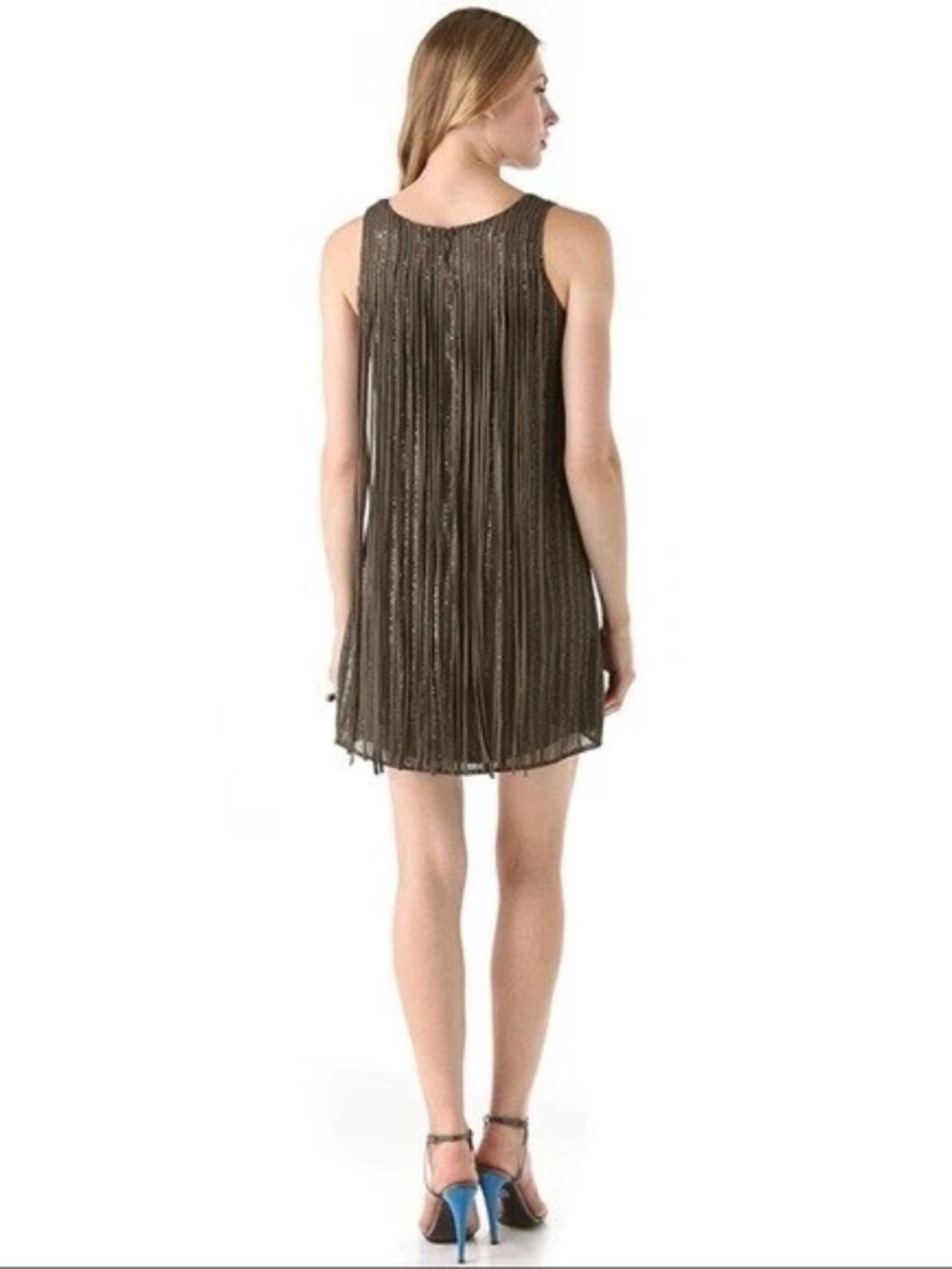 Parker Bryant Fringe Sequin Mini Silk Shift Dress - Picture 2 of 7